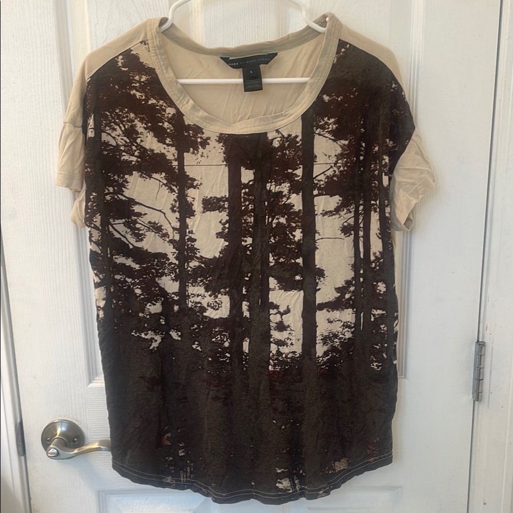 Marc By Marc Jacobs Cream and Brown Graphic Tee